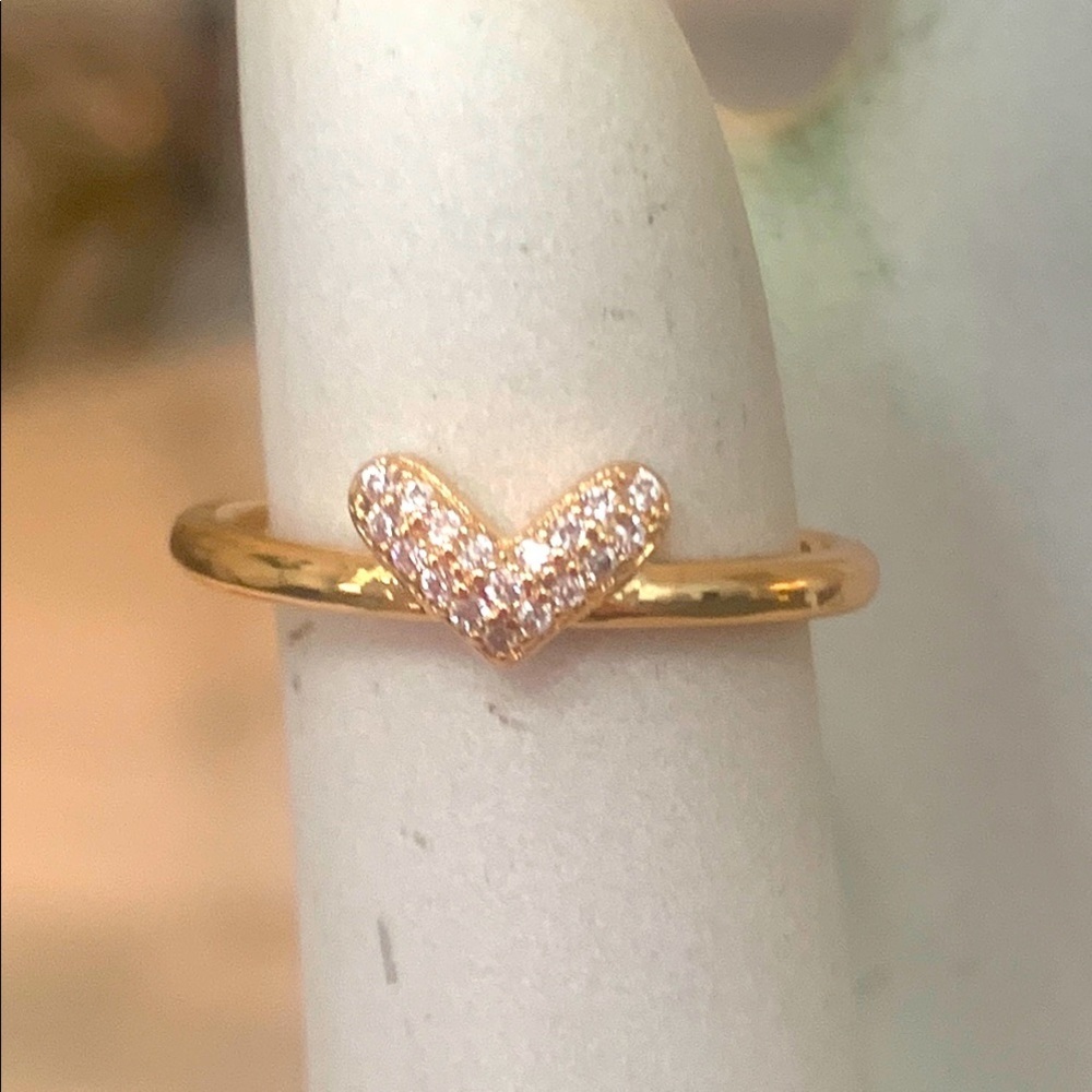 NEW HIGH END Rose Gold Plated Heart Ring Faux Diamonds Size 7.5 (#10)